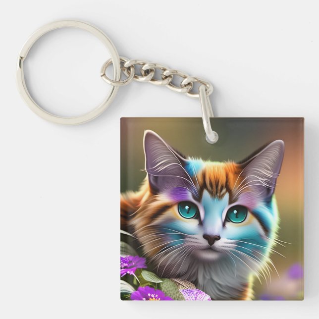 Katt och blommor av blått och rostfritt stål (Framsidan)