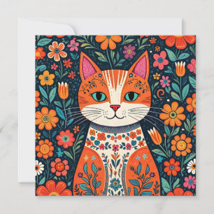 Katt och blommor av vismisk folkart kort