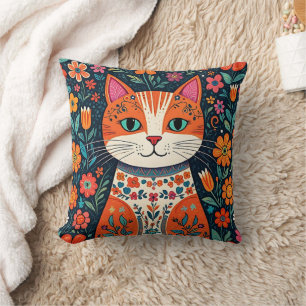 Katt och blommor av vismisk folkart kudde