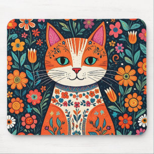 Katt och blommor av vismisk folkart musmatta