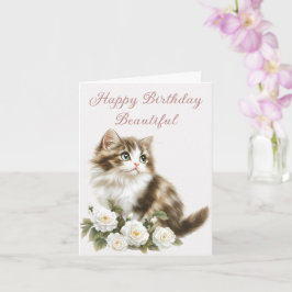 Katt och blommor Grattis på födelsedagen Wish Kort