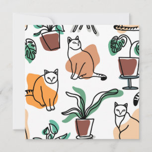 Katt och blommor i teckning-konst