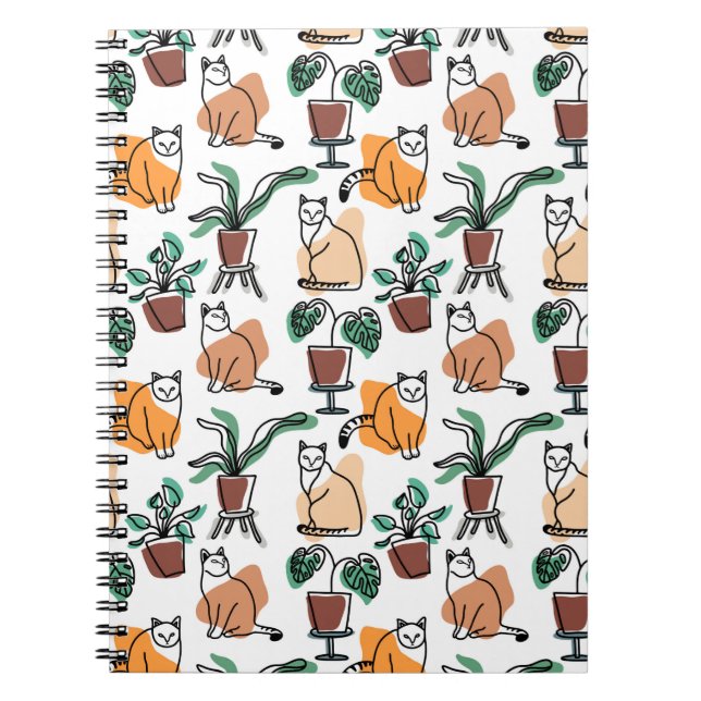 Katt och blommor i teckning-konst anteckningsbok (Framsidan)