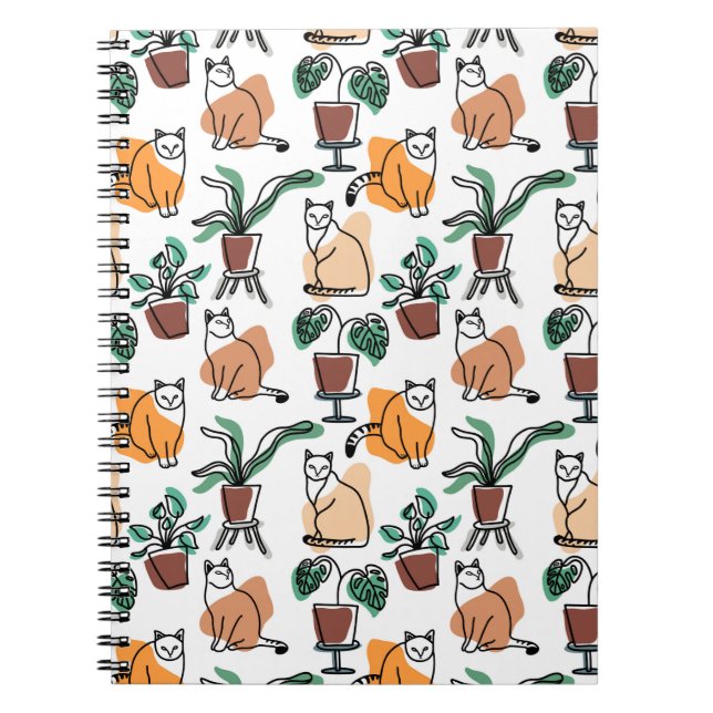 Katt och blommor i teckning-konst anteckningsbok (Framsidan)