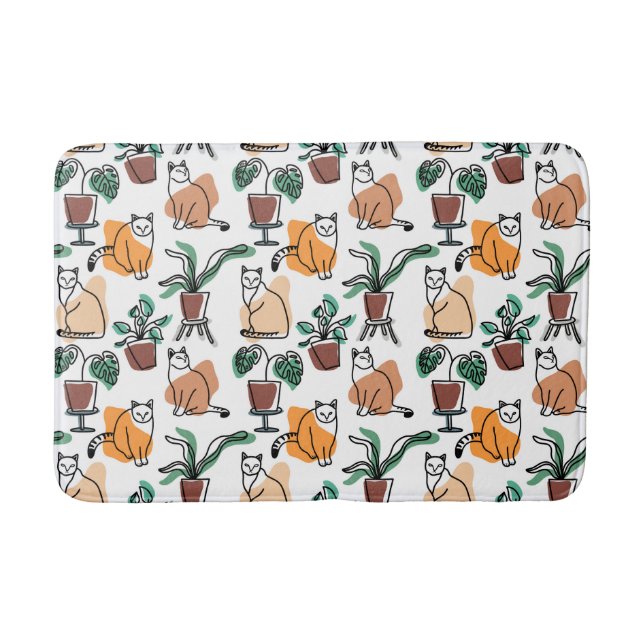 Katt och blommor i teckning-konst badrumsmatta (Framsidan)