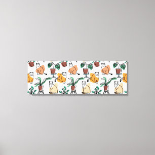 Katt och blommor i teckning-konst canvastryck