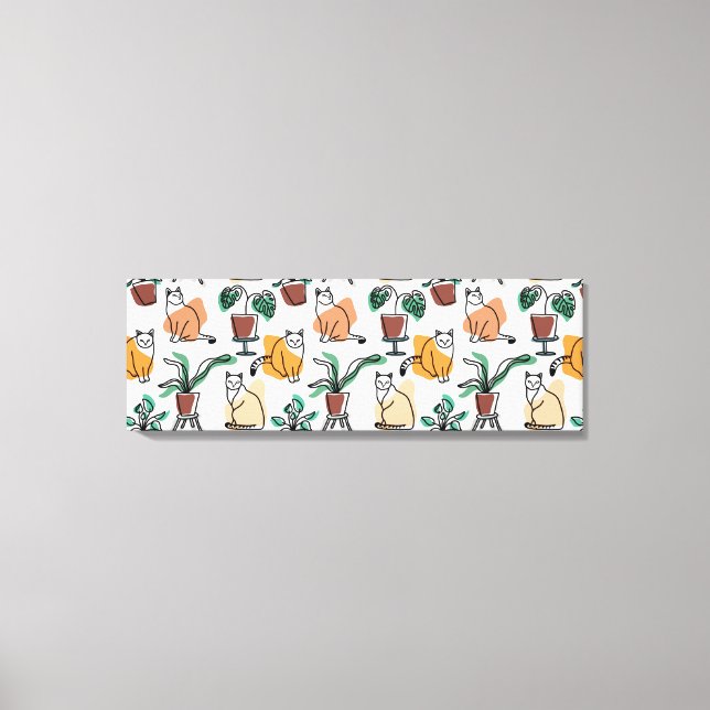 Katt och blommor i teckning-konst canvastryck (Framsida)