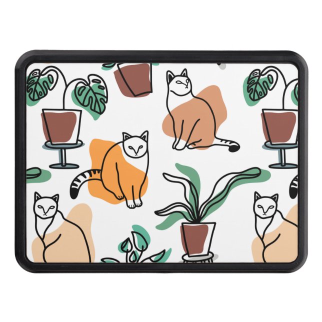 Katt och blommor i teckning-konst dragkroksskydd (Framsidan)