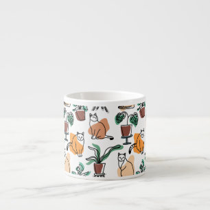 Katt och blommor i teckning-konst espressomugg