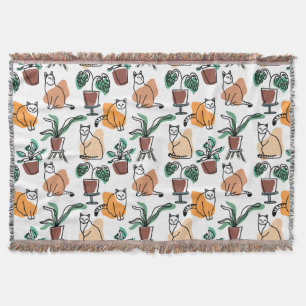 Katt och blommor i teckning-konst filt