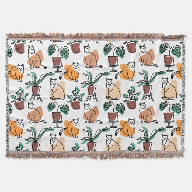 Katt och blommor i teckning-konst filt (Framsidan)