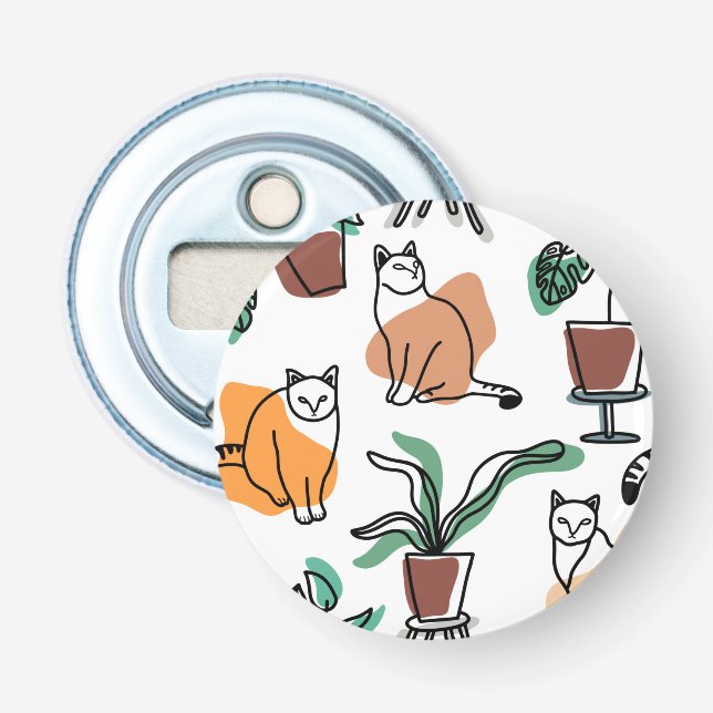 Katt och blommor i teckning-konst flasköppnare (Framsidan)