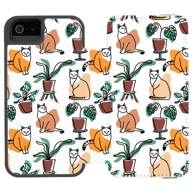 Katt och blommor i teckning-konst incipio iPhone wallet skal (Folio Öppen)