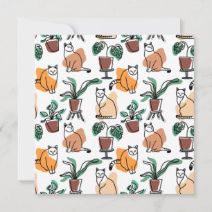 Katt och blommor i teckning-konst julkort