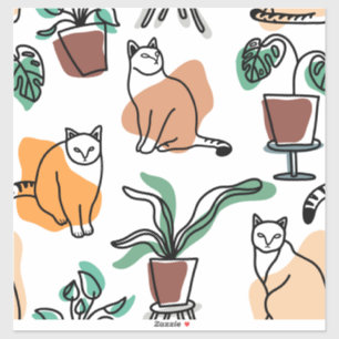 Katt och blommor i teckning-konst klistermärken