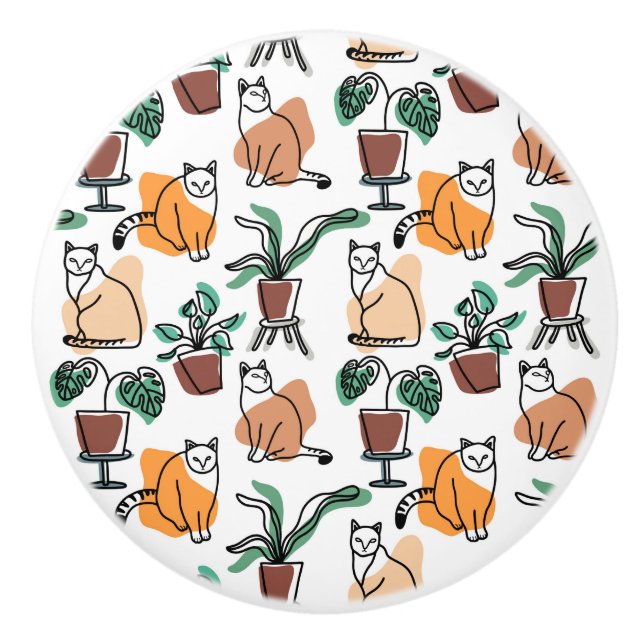 Katt och blommor i teckning-konst knopp (Framsidan)