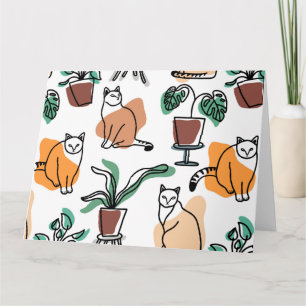 Katt och blommor i teckning-konst kort