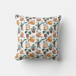 Katt och blommor i teckning-konst kudde