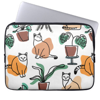 Katt och blommor i teckning-konst laptop fodral