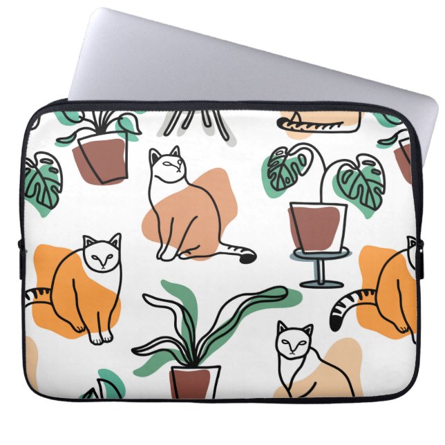 Katt och blommor i teckning-konst laptop fodral (Framsidan)