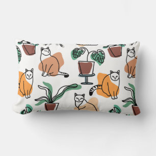 Katt och blommor i teckning-konst lumbarkudde
