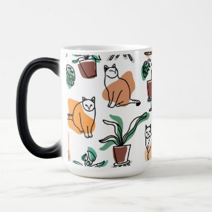 Katt och blommor i teckning-konst magisk mugg
