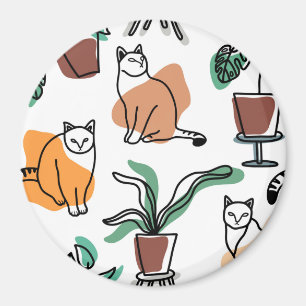 Katt och blommor i teckning-konst magnet