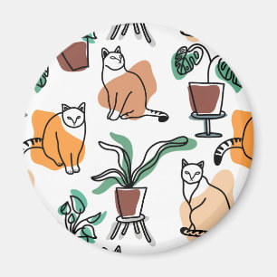 Katt och blommor i teckning-konst magnet