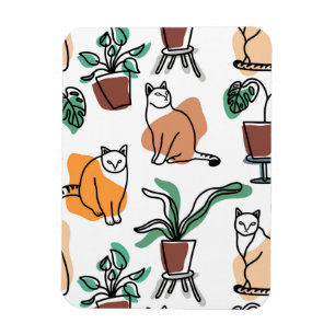 Katt och blommor i teckning-konst magnet