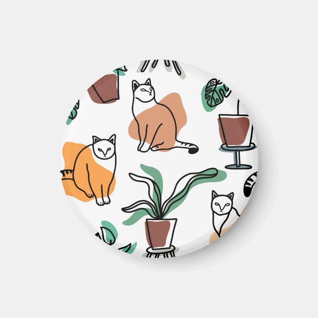 Katt och blommor i teckning-konst magnet (Framsidan)