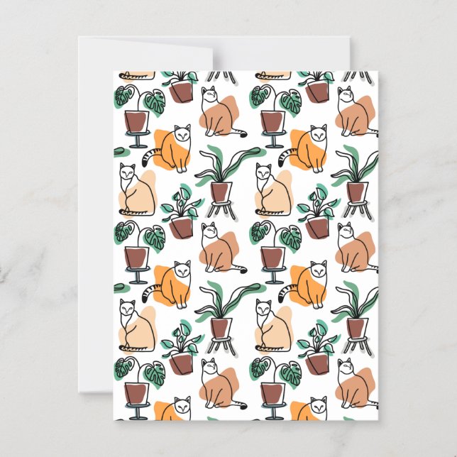 Katt och blommor i teckning-konst magnetisk inbjudningskort (Framsida)