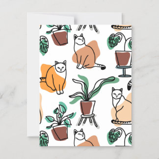 Katt och blommor i teckning-konst magnetisk inbjudningskort
