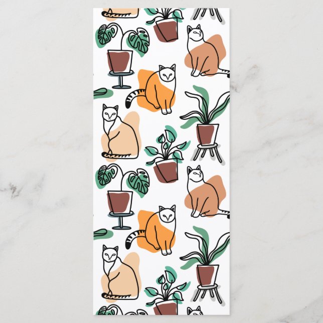 Katt och blommor i teckning-konst meny (Framsida)