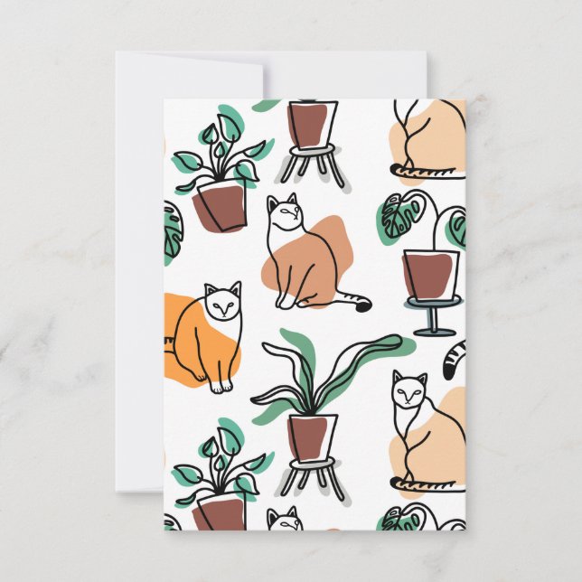 Katt och blommor i teckning-konst OSA kort (Framsida)