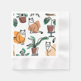 Katt och blommor i teckning-konst pappersservett