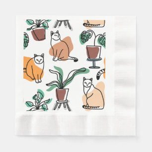 Katt och blommor i teckning-konst pappersservett