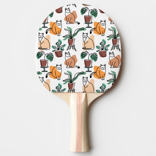 Katt och blommor i teckning-konst pingisracket (Framsidan)
