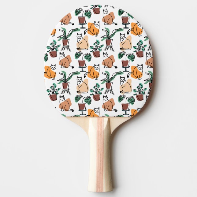 Katt och blommor i teckning-konst pingisracket (Framsidan)
