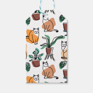 Katt och blommor i teckning-konst presentetikett