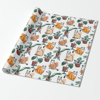 Katt och blommor i teckning-konst presentpapper