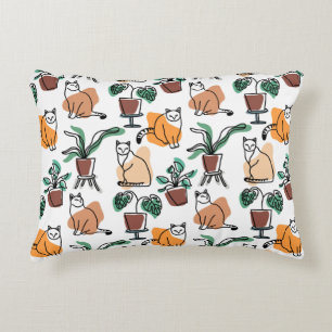 Katt och blommor i teckning-konst prydnadskudde