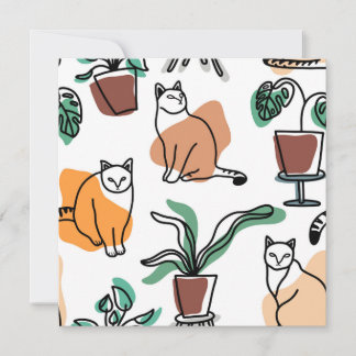 Katt och blommor i teckning-konst rådkort