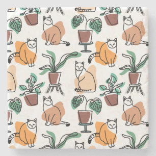 Katt och blommor i teckning-konst stenunderlägg