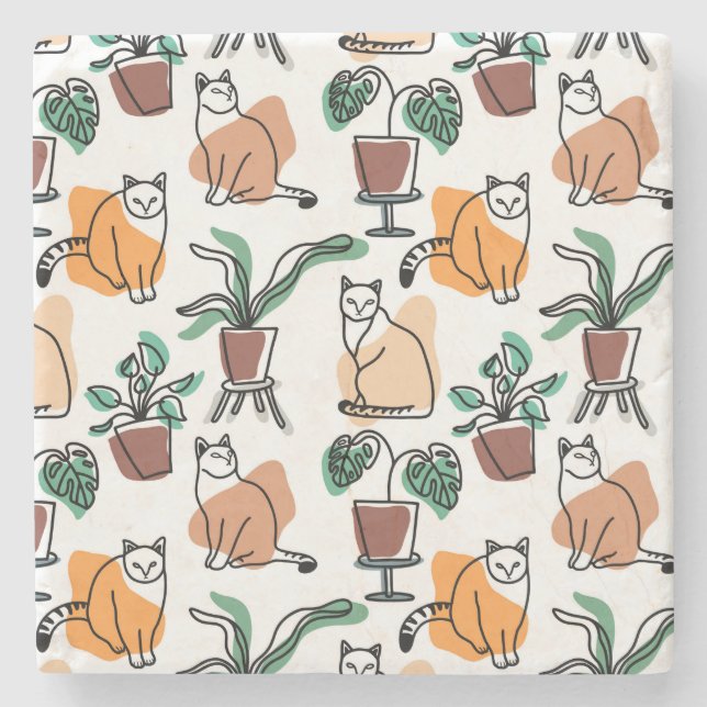 Katt och blommor i teckning-konst stenunderlägg (Framsidan)