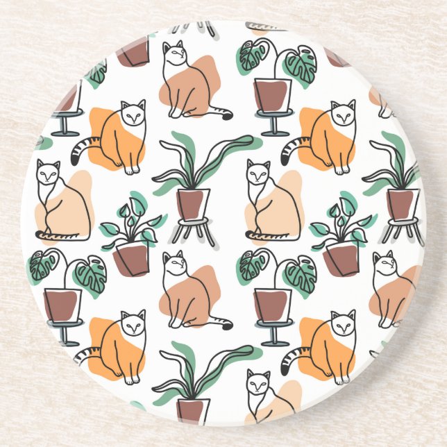 Katt och blommor i teckning-konst underlägg (Framsidan)