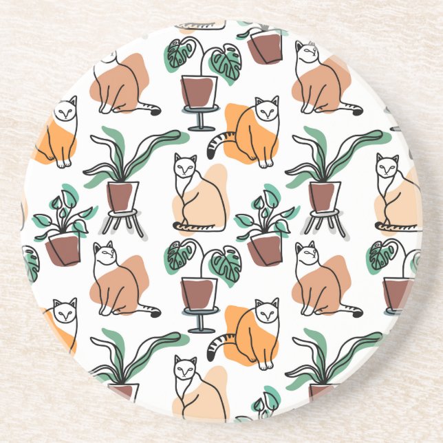 Katt och blommor i teckning-konst underlägg (Framsidan)