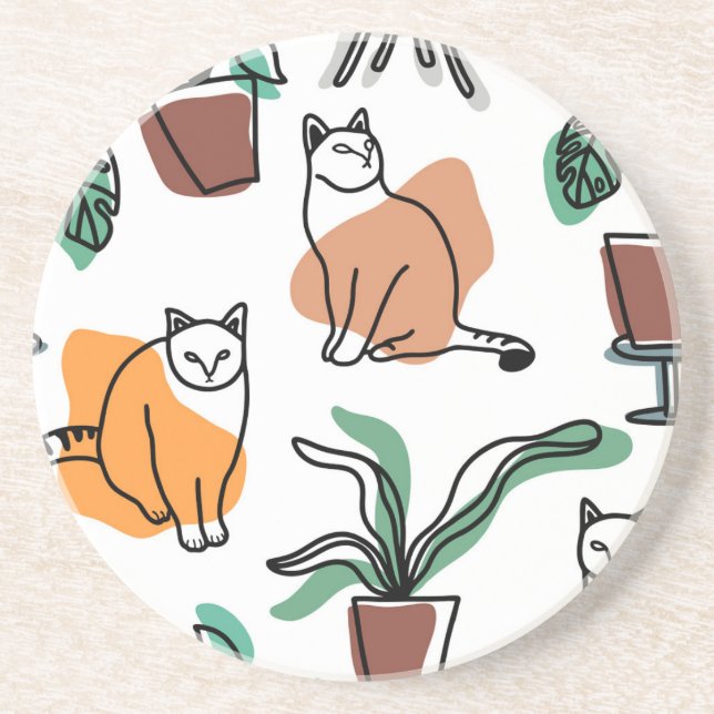 Katt och blommor i teckning-konst underlägg (Framsidan)