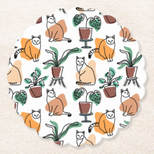 Katt och blommor i teckning-konst underlägg papper