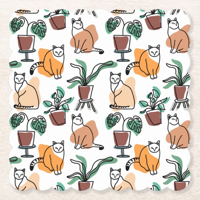 Katt och blommor i teckning-konst underlägg papper (Framsida)