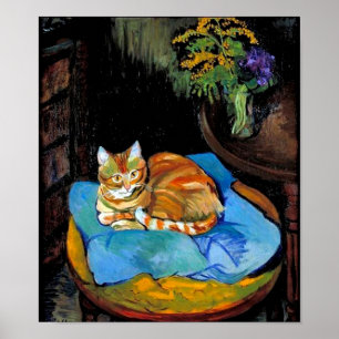 Katt och blommor i Vas, Suzanne Valadon Poster